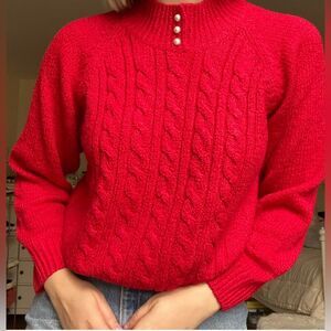 Vintage Sterling Harris Brilliant Red pearl detail mock neck sweater medium